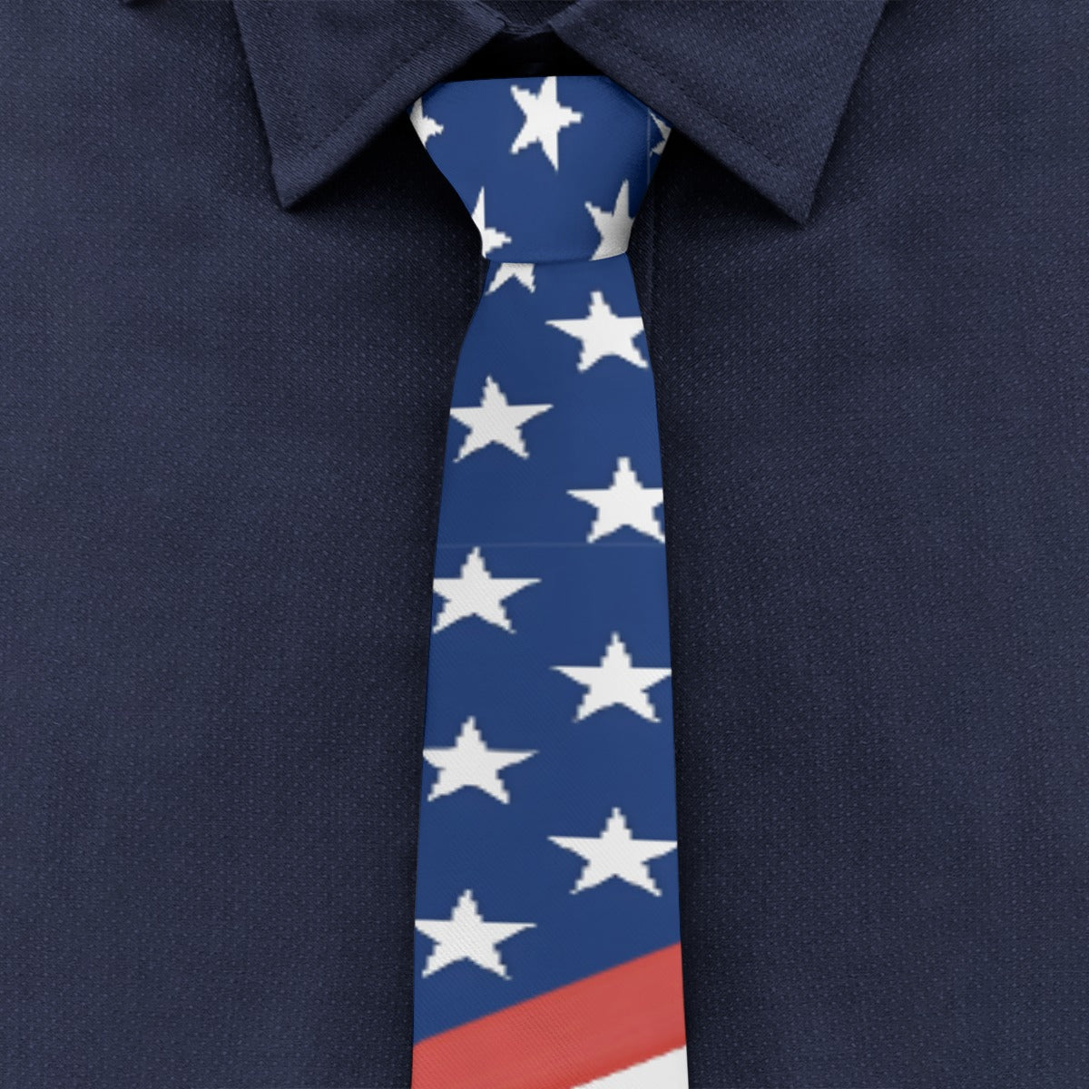Shirt with [Brand] tie featuring white stars and stripes.