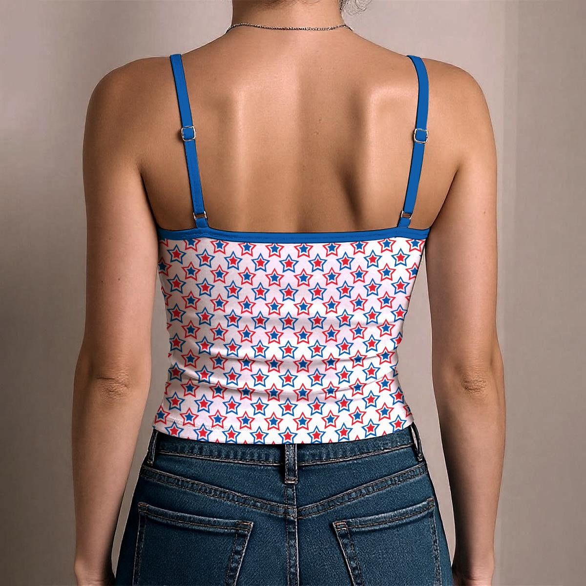 USA/American Flag Inspired Red, White & Blue Stars Women's Spaghetti Strap Tank Top