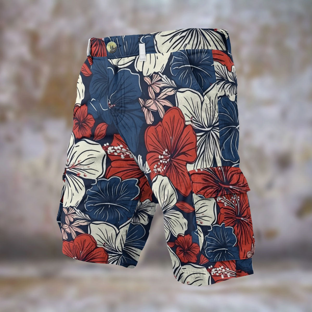 USA Red White Blue Hawaiian Cargo Shorts – Patriotic Floral Style - Luv My Flag