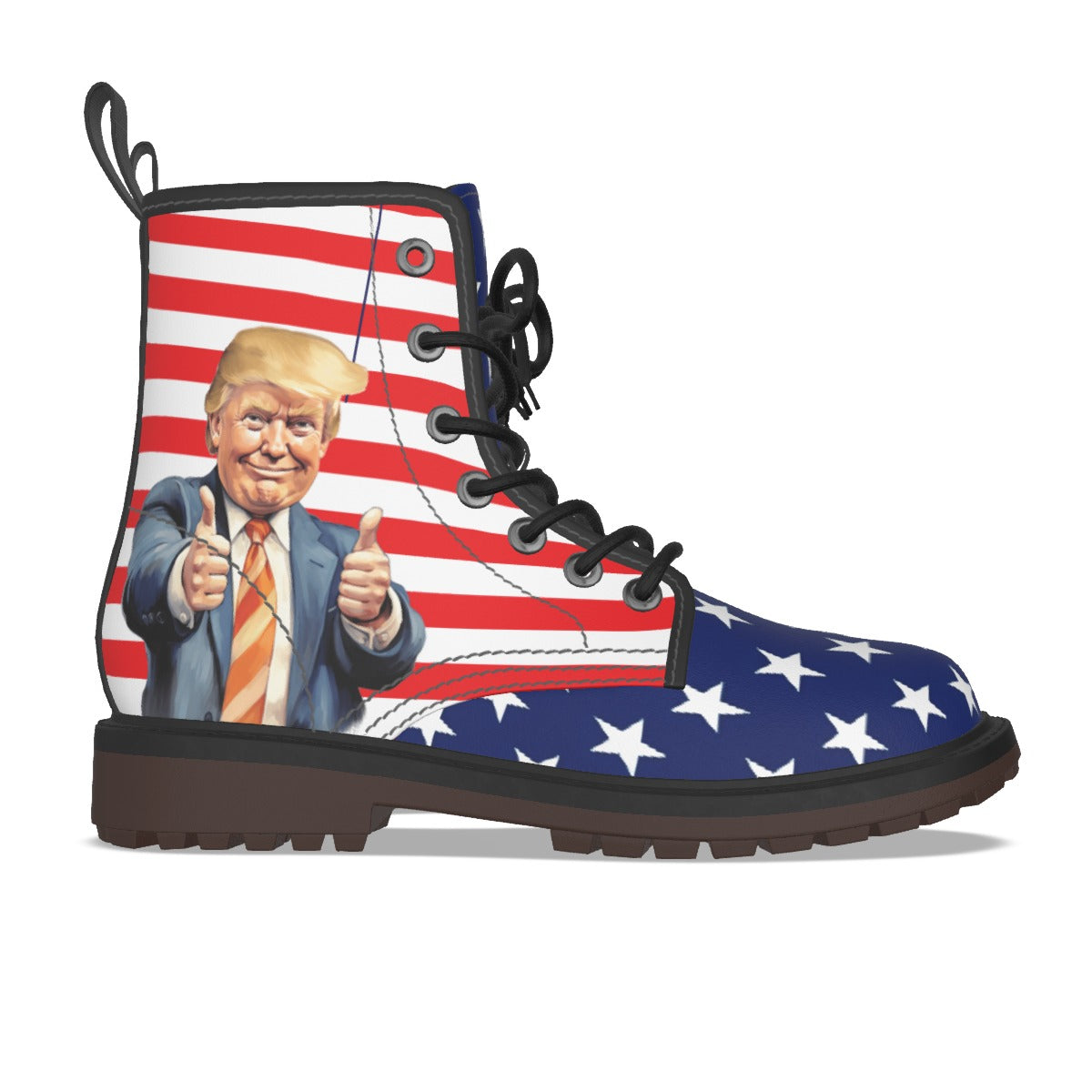 USA/American Flag Inspired Trump Thumbs Up Women's Derby Laced Boots