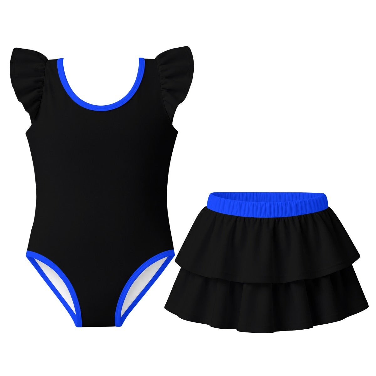 Thin Blue Line Flag Inspired Ruffle Layered Girls Swim Set