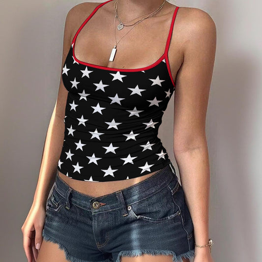 Thin Red Line Flag Inspired Women's Spaghetti Strap Tank Top