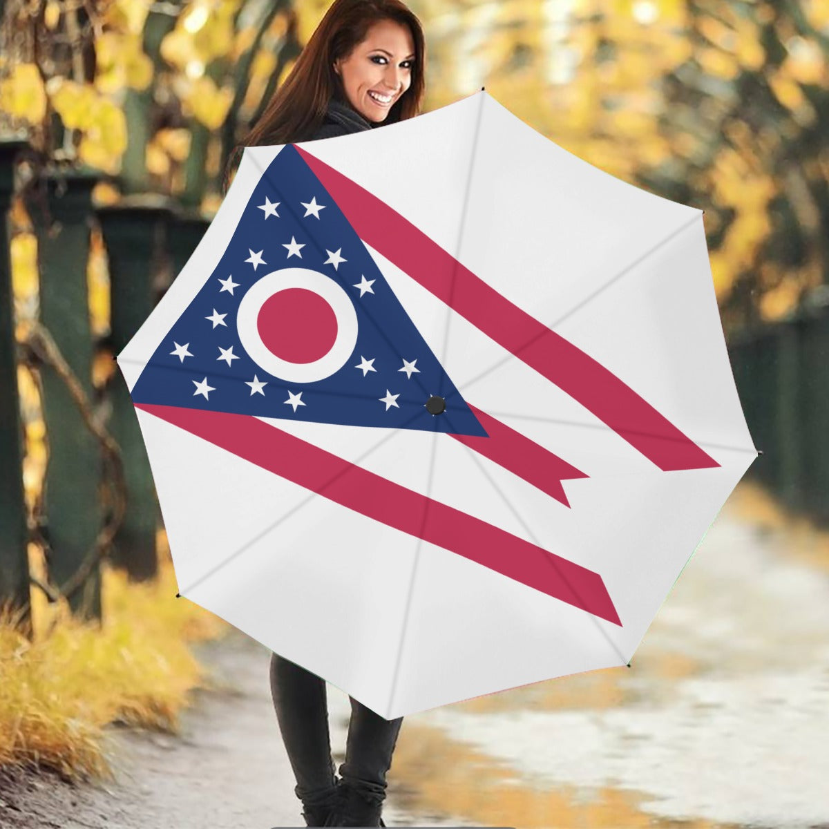 Ohio State Flag Auto Open & Close Travel Umbrella