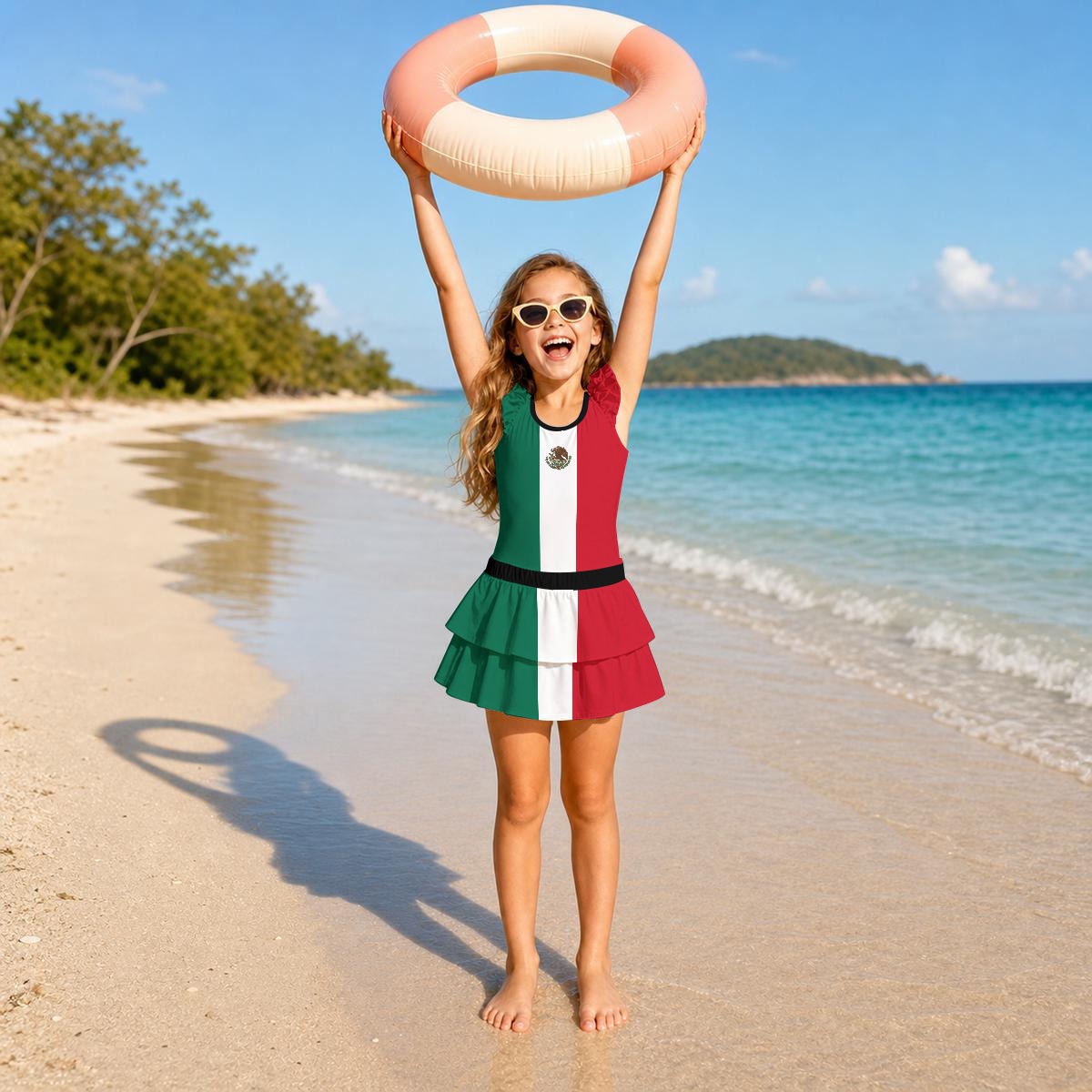Mexico Flag Inspired Ruffle Layered Girls Swim Set