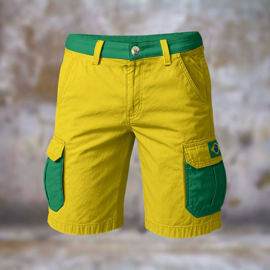 Yellow shorts with green accents featuring [Brand] logo patch.