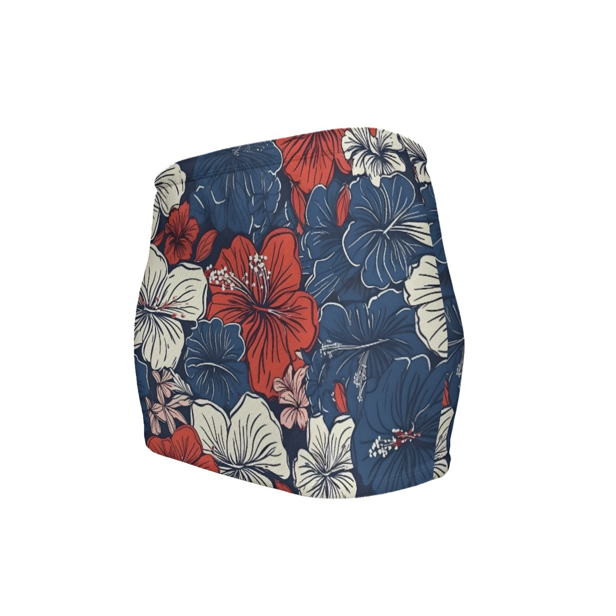 USA/American Flag Inspired Hawaiian Floral Pattern Women’s Slinky Micro Mini Skirt