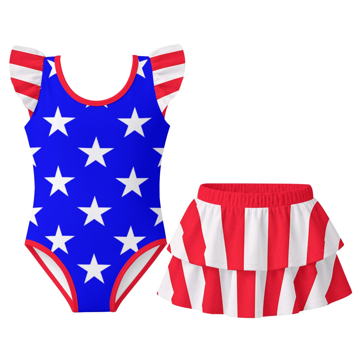 USA/America Flag Inspired Ruffle Layered Girls Swim Set