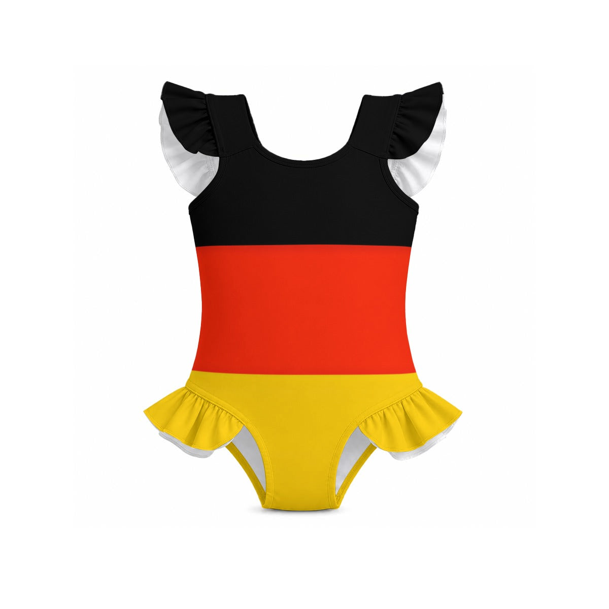 Germany Flag Inspired Ruffle Sleeve One-Piece Girls Swimsuit