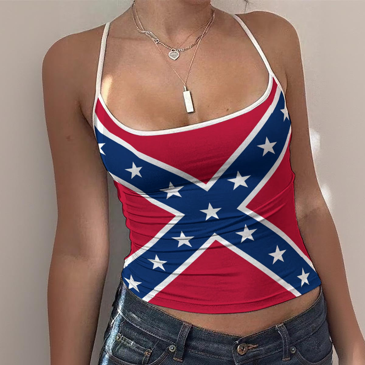 Confederate Battle Flag Inspired Women's Spaghetti Strap Tank Top