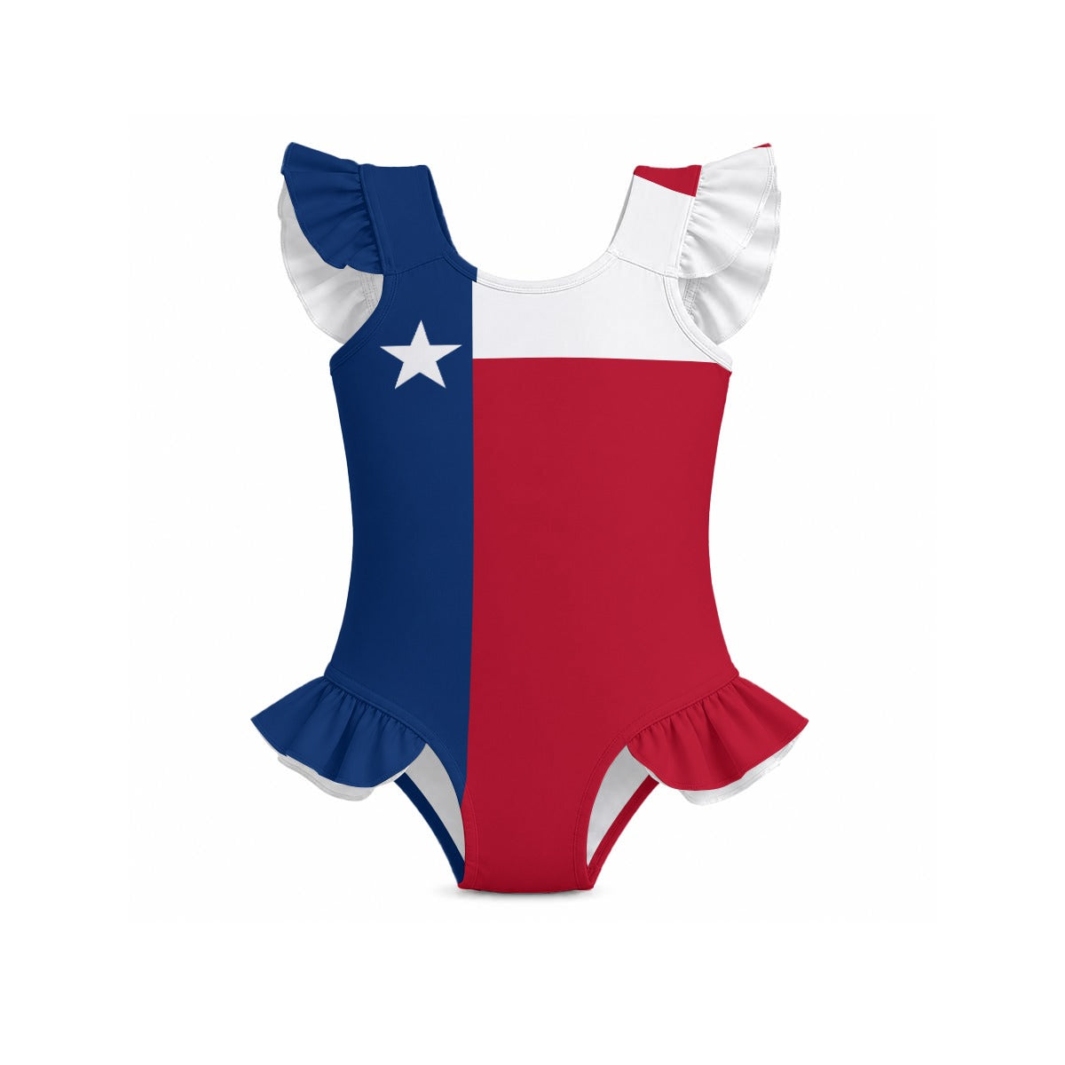 Texas Flag Inspired Ruffle Sleeve One-Piece Girls Swimsuit