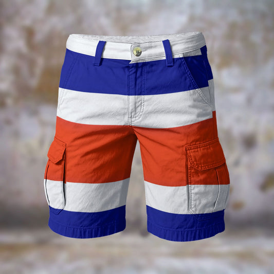Multicolored striped cargo shorts with pockets by [Brand].
