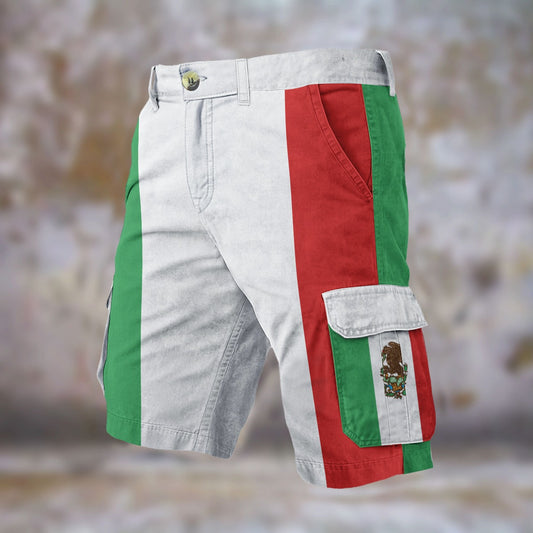 Brand shorts featuring Mexico flag colors with pocket embroidery.