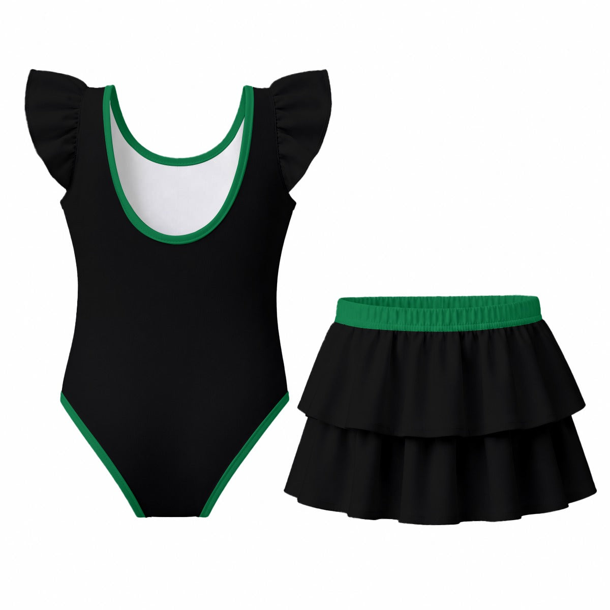 Thin Green Line Flag Inspired Ruffle Layered Girls Swim Set