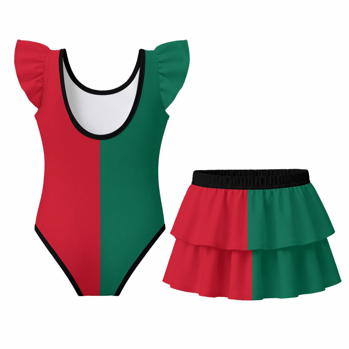 Mexico Flag Inspired Ruffle Layered Girls Swim Set