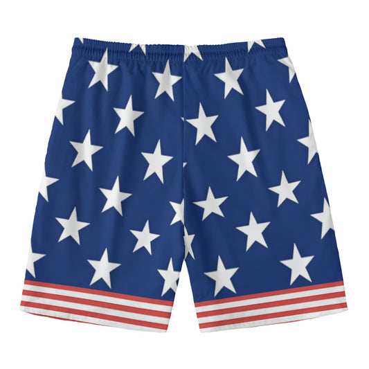 Blue shorts with white stars, red stripes. Luv My Flag.