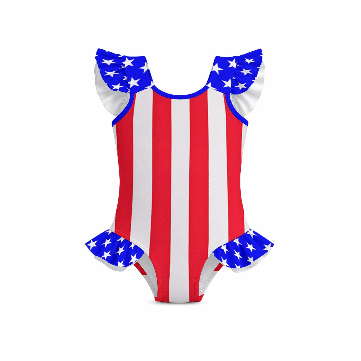 USA/America Flag Inspired Ruffle Sleeve One-Piece Girls Swimsuit Style-2