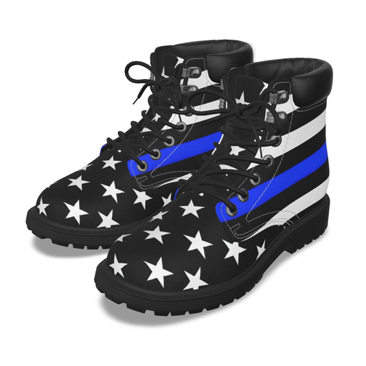 Thin Blue Line Flag Inspired Men’s Padded-Collar Lace-Up Utility Boots