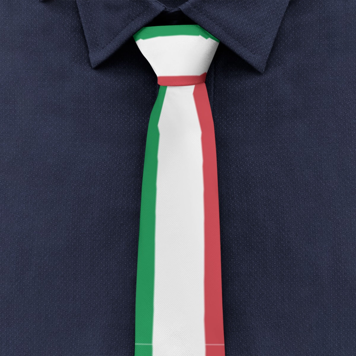 Man wearing [Brand] Italian flag necktie and dark shirt.