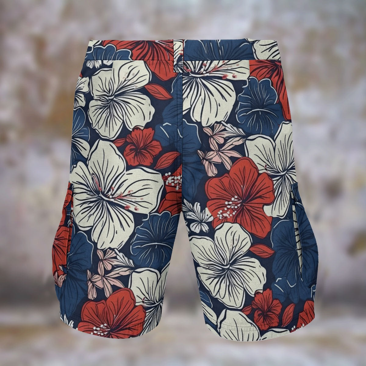 USA Red White Blue Hawaiian Cargo Shorts – Patriotic Floral Style - Luv My Flag