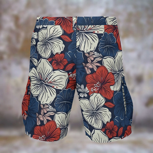USA Red White Blue Hawaiian Cargo Shorts – Patriotic Floral Style - Luv My Flag