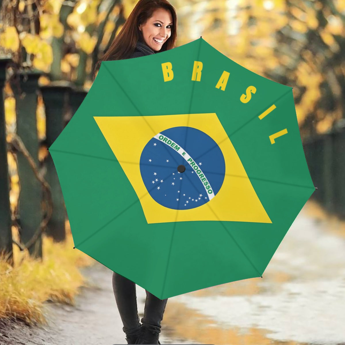 Brazil Flag Auto Open & Close Travel Umbrella