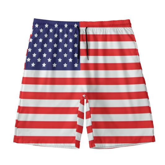 American flag-themed shorts with stars and stripes, Luv My Flag.