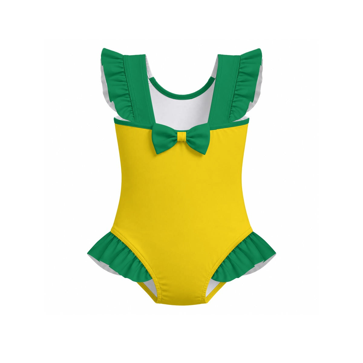 Brazil Flag Inspired Ruffle Sleeve One-Piece Girls Swimsuit