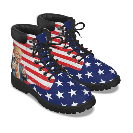 USA/America Flag Inspired Trump Thumbs Up Men’s Padded-Collar Lace-Up Utility Boots