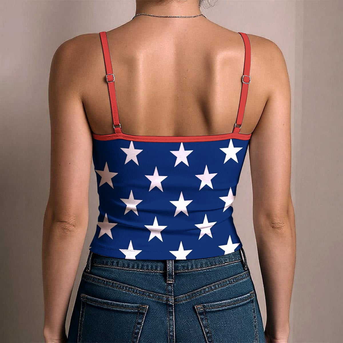 USA/American Flag Inspired Women's Spaghetti Strap Tank Top