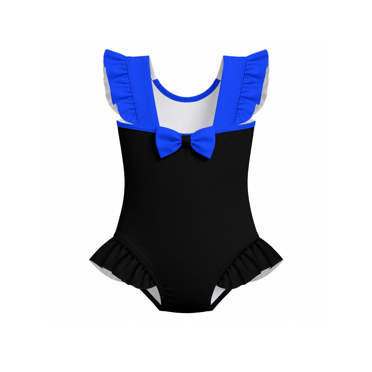 Thin Blue Line Flag Inspired Ruffle Sleeve One-Piece Girls Swimsuit