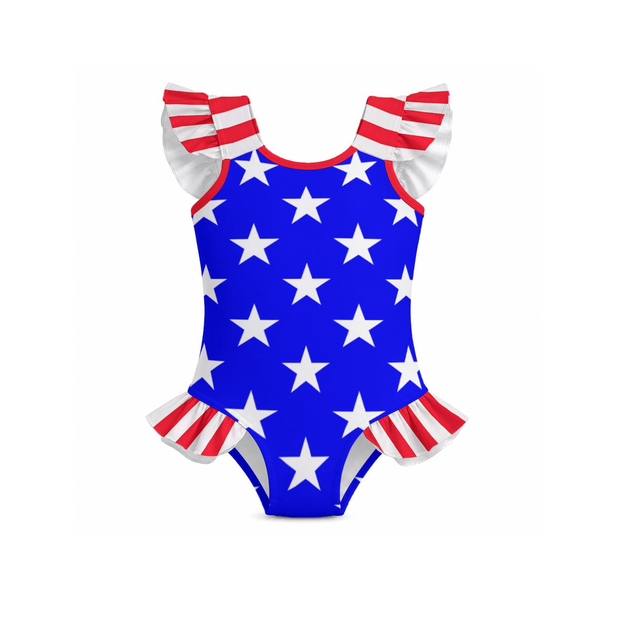 USA/America Flag Inspired Ruffle Sleeve One-Piece Girls Swimsuit