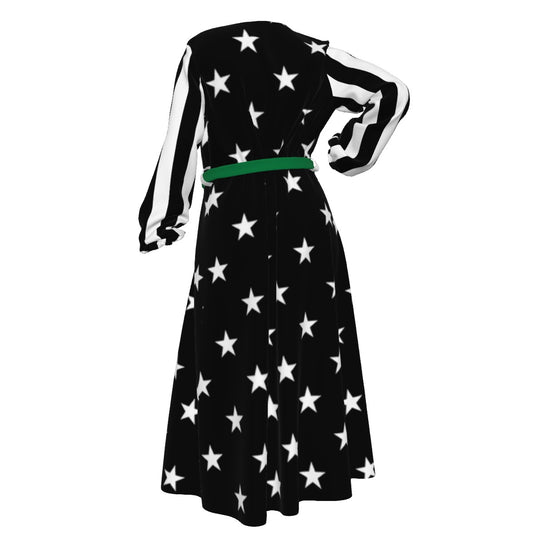 Thin Green Line Flag Inspired Women’s Lace-up Chiffon Robe
