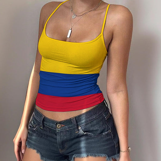 Colombia Flag Inspired Women's Spaghetti Strap Tank Top