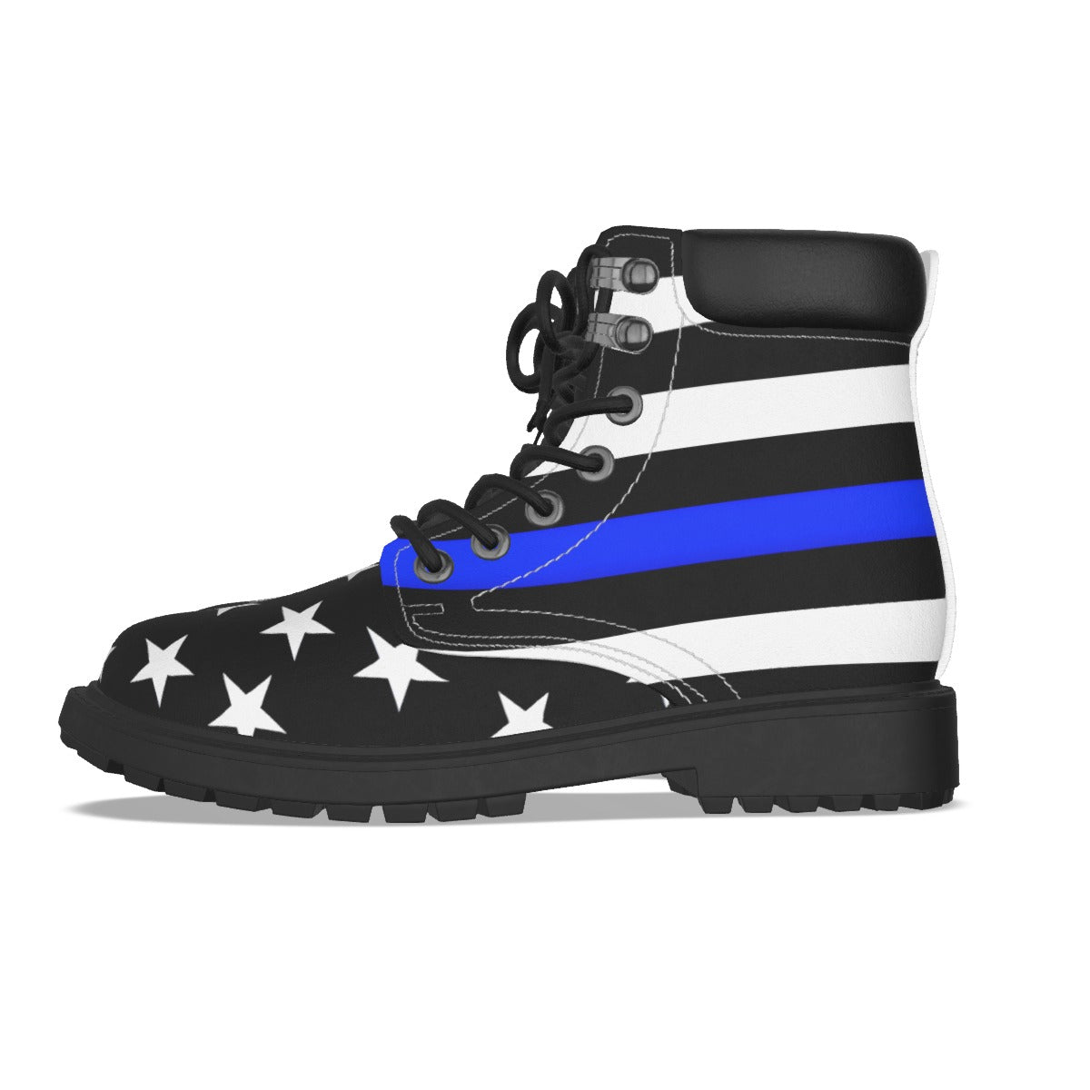 Thin Blue Line Flag Inspired Men’s Padded-Collar Lace-Up Utility Boots