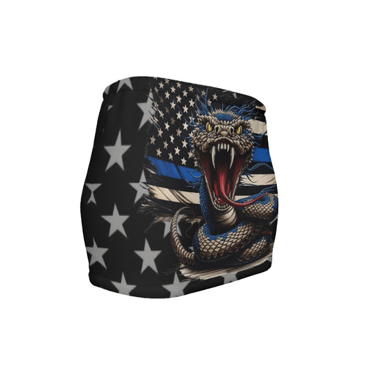 Thin Blue Line Flag Inspired Snake Women’s Slinky Micro Mini Skirt