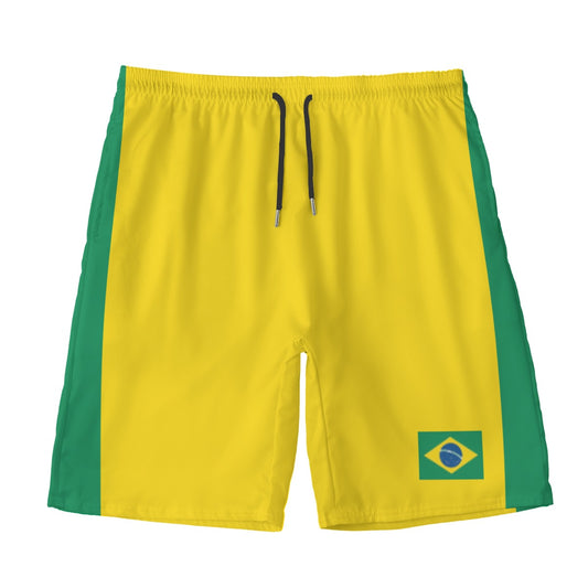 Yellow and green shorts with Brazilian flag, Luv My Flag.