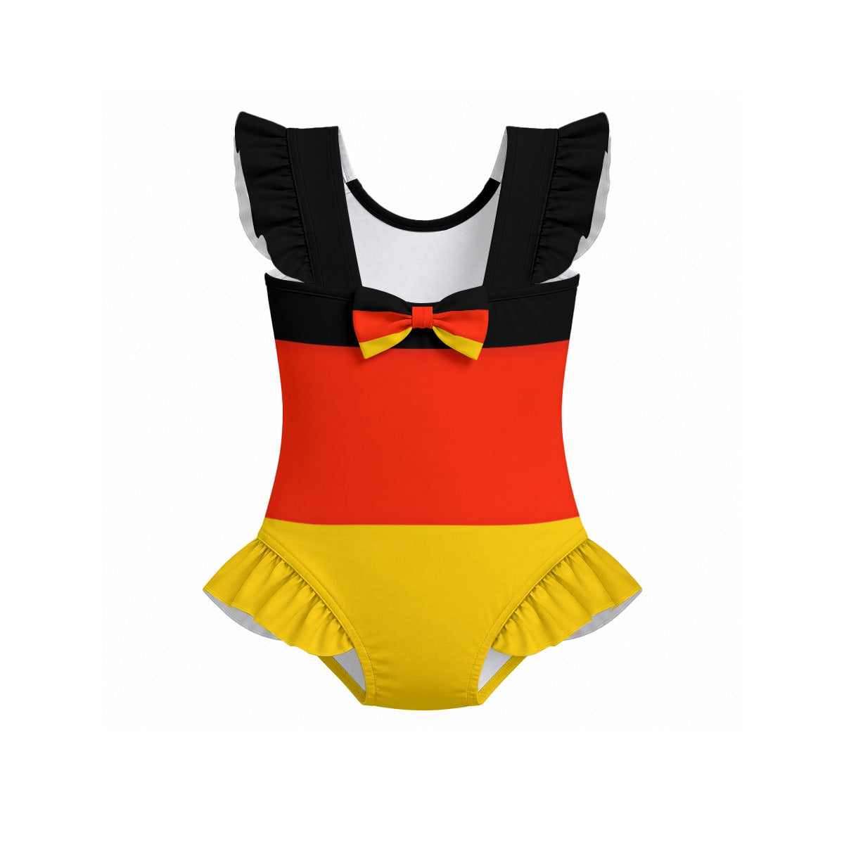 Germany Flag Inspired Ruffle Sleeve One-Piece Girls Swimsuit