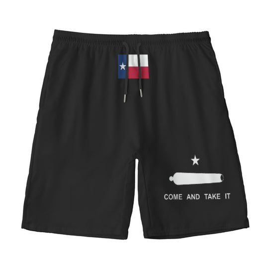 Black shorts featuring Texas flag and "Come and Take It."