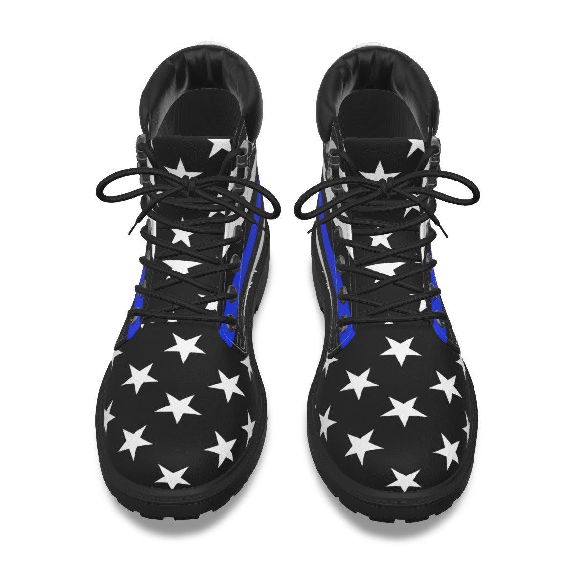 Thin Blue Line Flag Inspired Men’s Padded-Collar Lace-Up Utility Boots