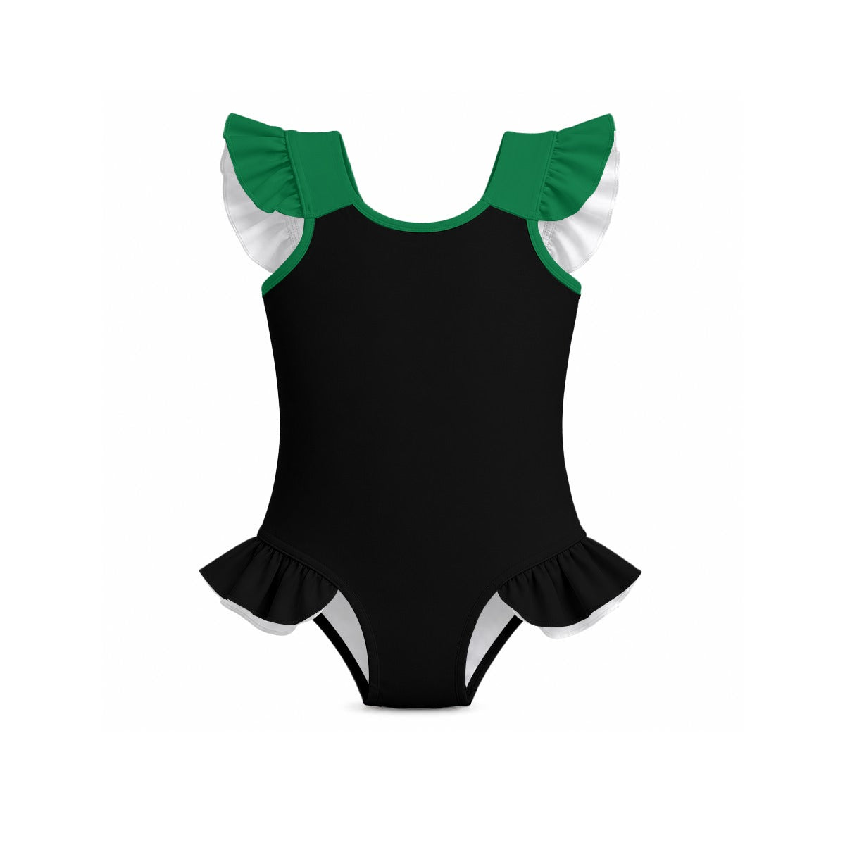 Thin Green Line Flag Inspired Ruffle Sleeve One-Piece Girls Swimsuit