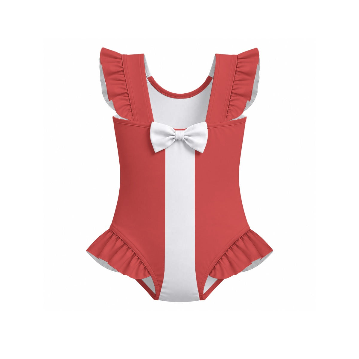 Canada Flag Inspired Ruffle Sleeve One-Piece Girls Swimsuit