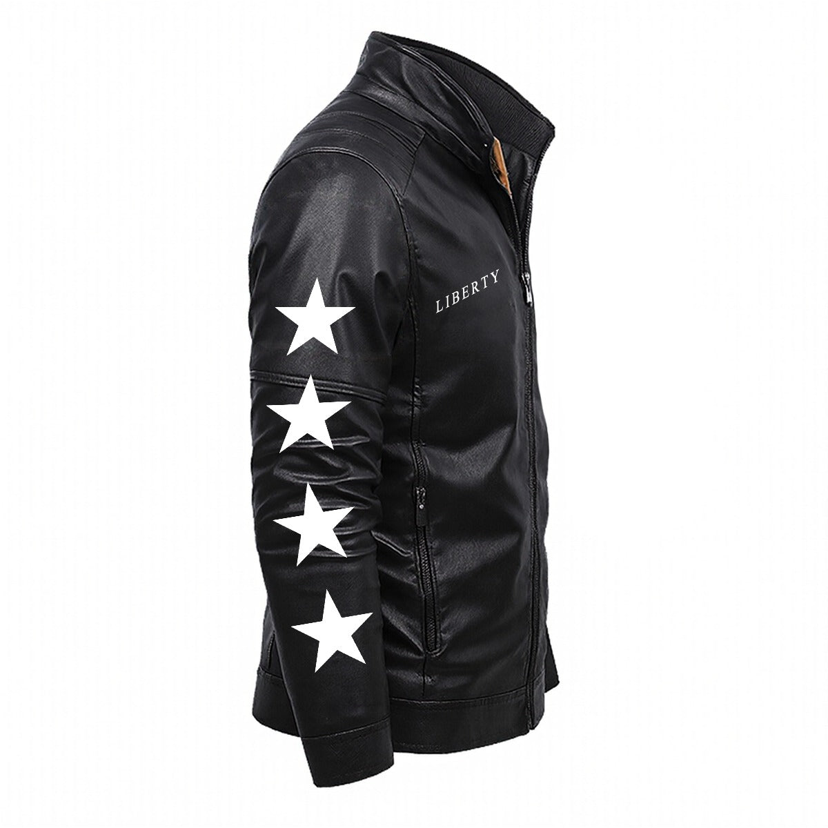 USA/American Flag Inspired Plush Fleece Decorative Zipper Faux Leather Jacket