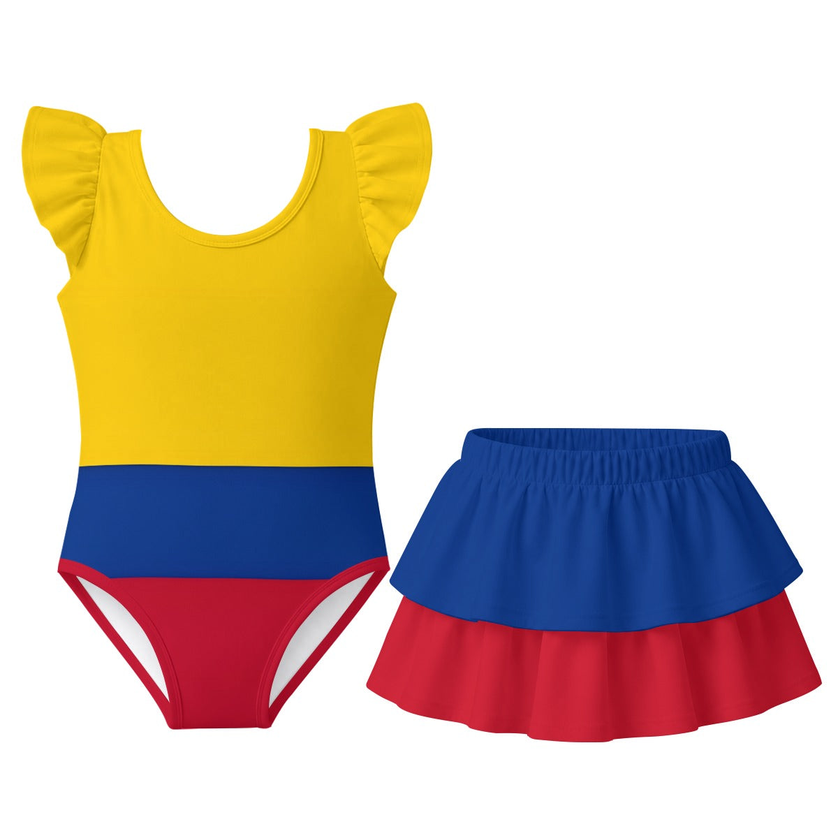Colombia Flag Inspired Ruffle Layered Girls Swim Set