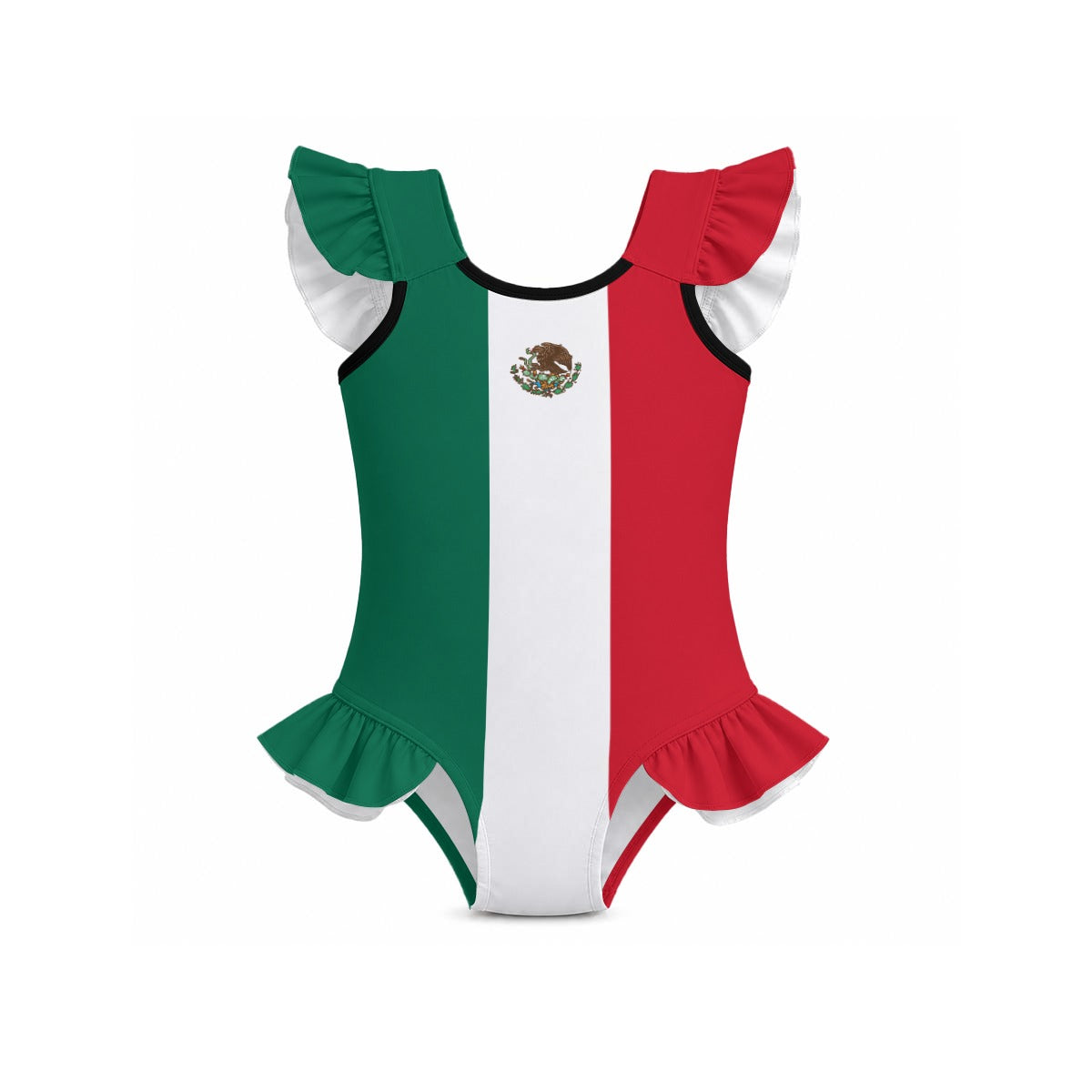 Mexico Flag Inspired Ruffle Sleeve One-Piece Girls Swimsuit