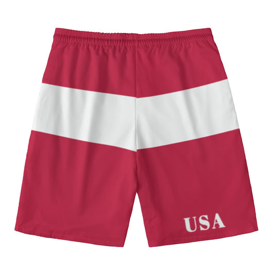 Red and white shorts with USA, Luv My Flag.