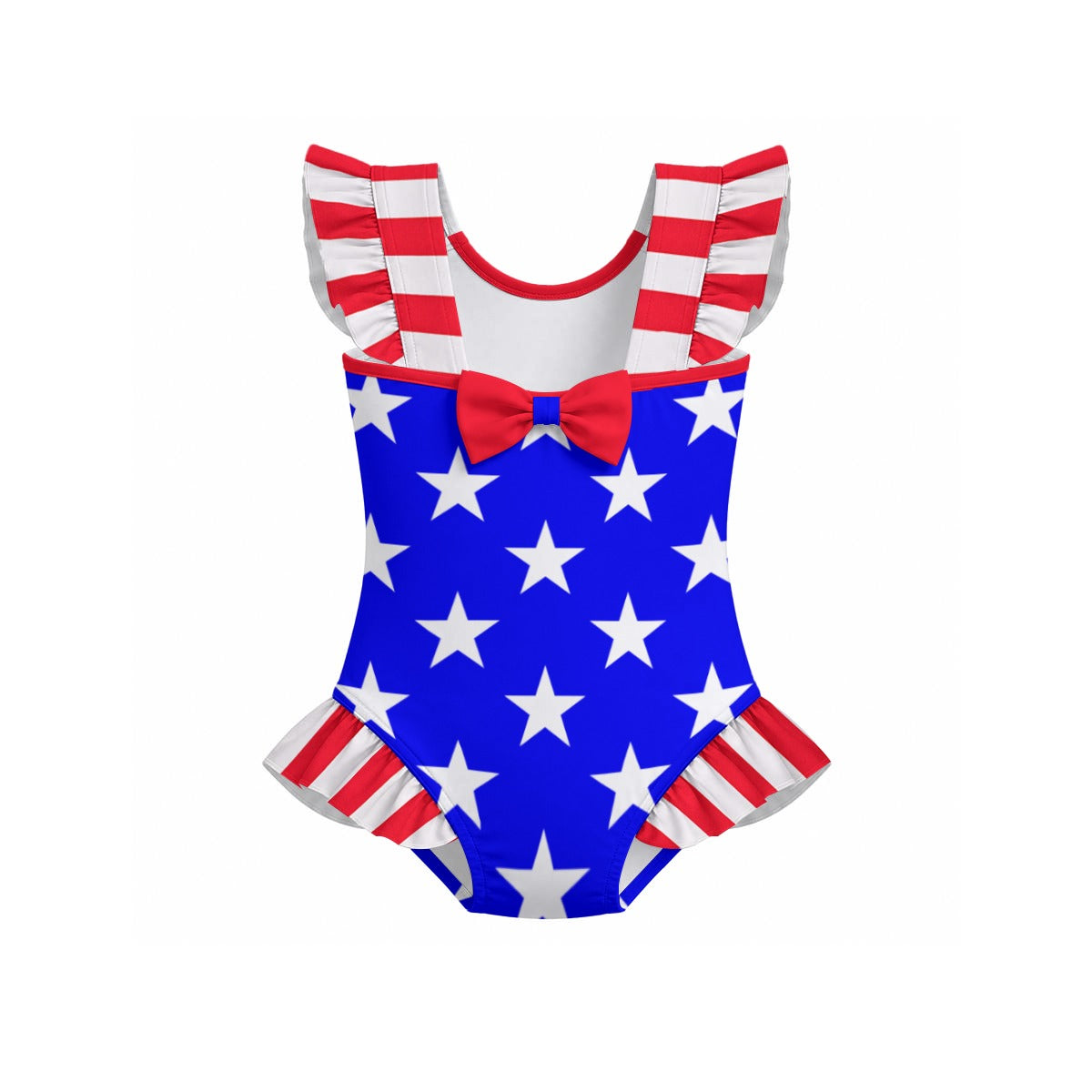 USA/America Flag Inspired Ruffle Sleeve One-Piece Girls Swimsuit