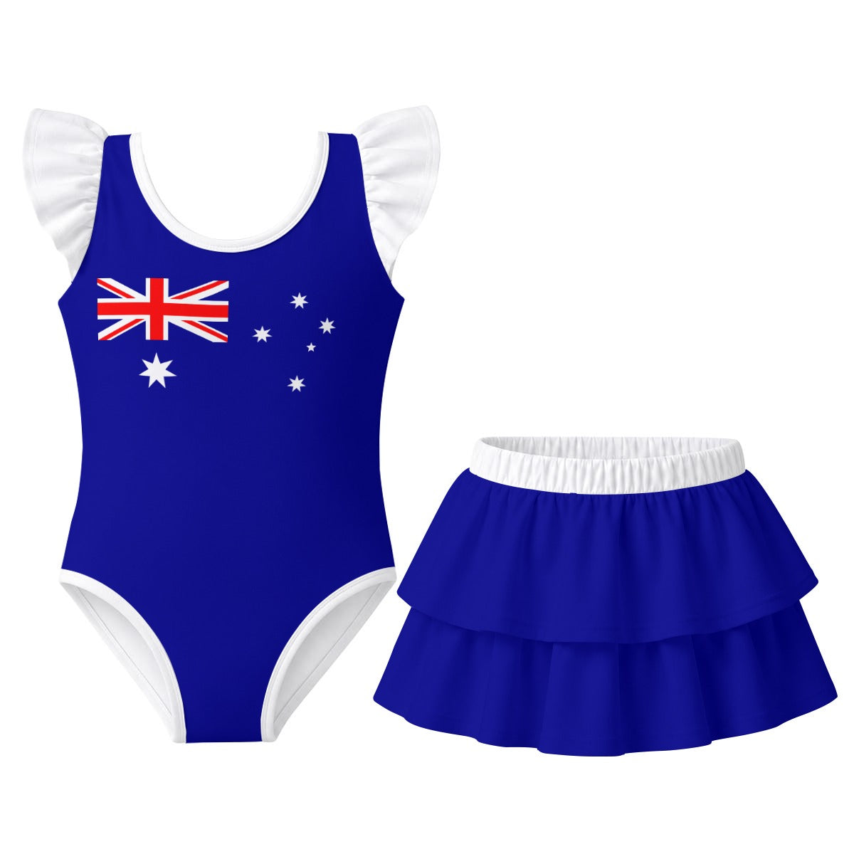 Australia Flag Inspired Ruffle Layered Girls Swim Set