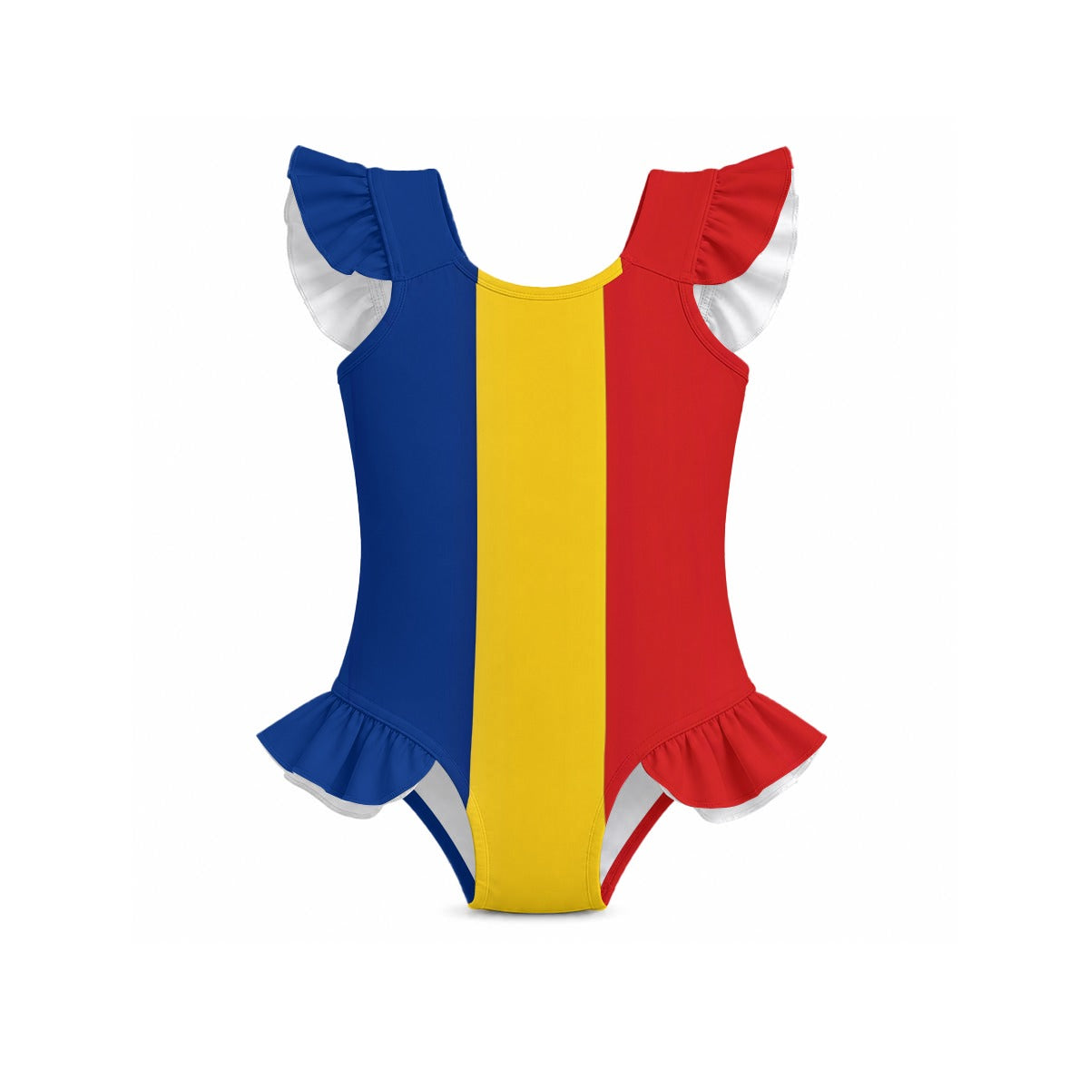 Romania Flag Inspired Ruffle Sleeve One-Piece Girls Swimsuit