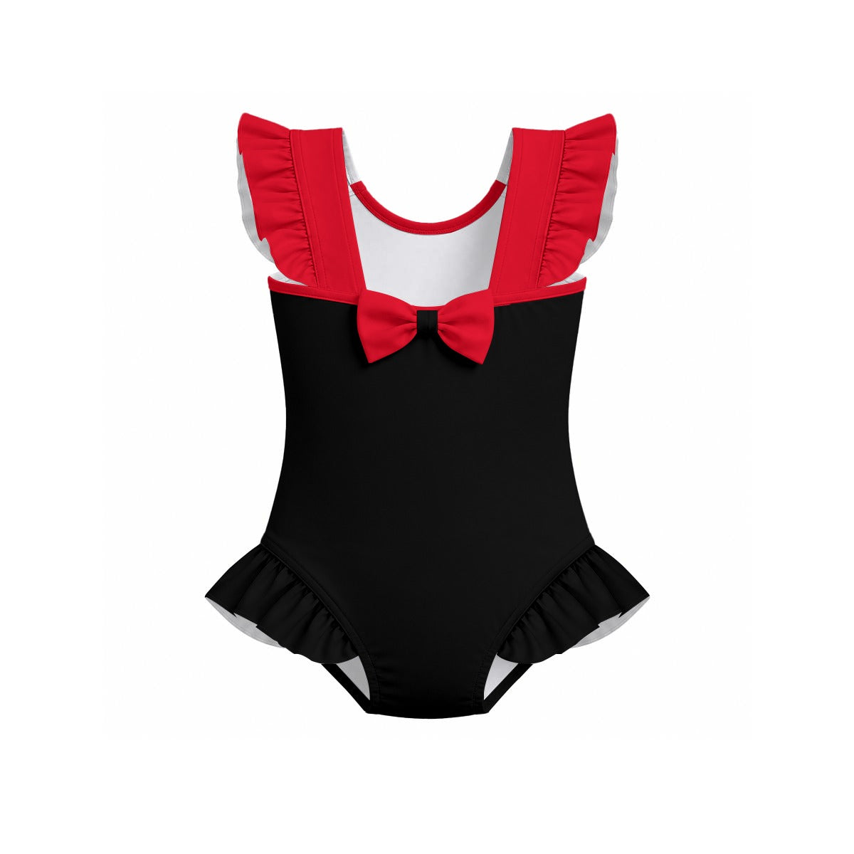 Thin Red Line Flag Inspired Ruffle Sleeve One-Piece Girls Swimsuit