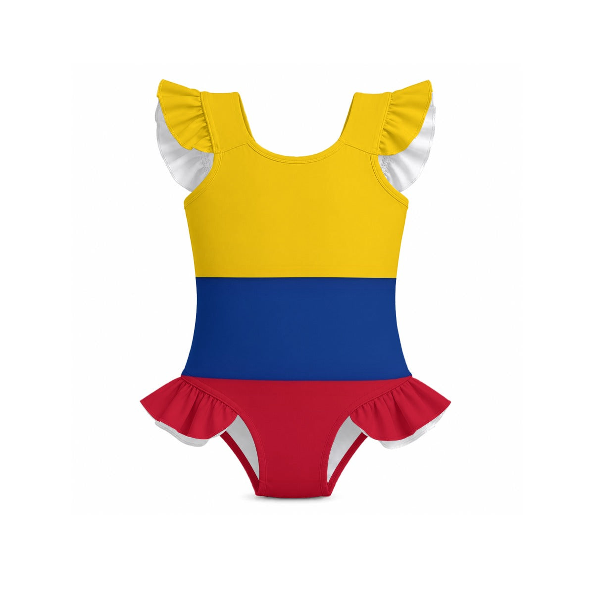 Colombia Flag Inspired Ruffle Sleeve One-Piece Girls Swimsuit